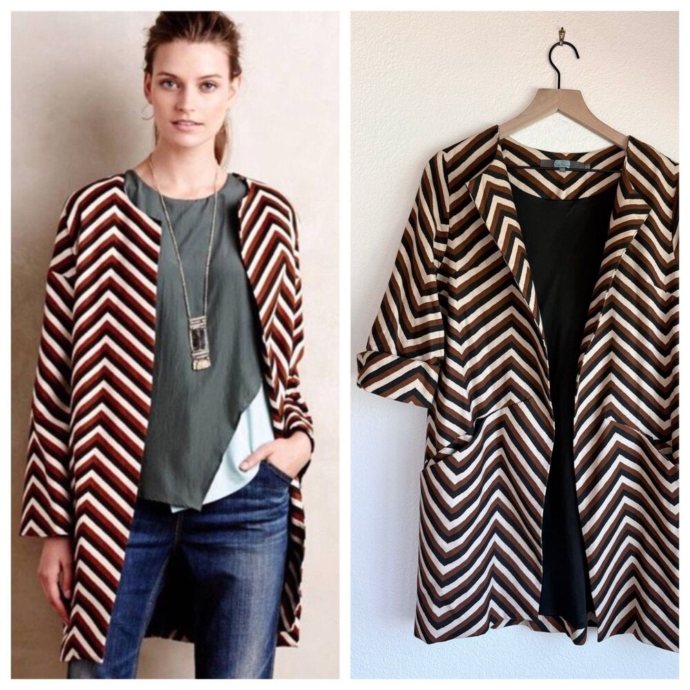 Eva Franco Anthropologie Chevron Open Front Car Coat Jacket EUC Size XS/S